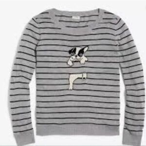 J Crew Teddie Sweater Striped with Bulldog Sz S